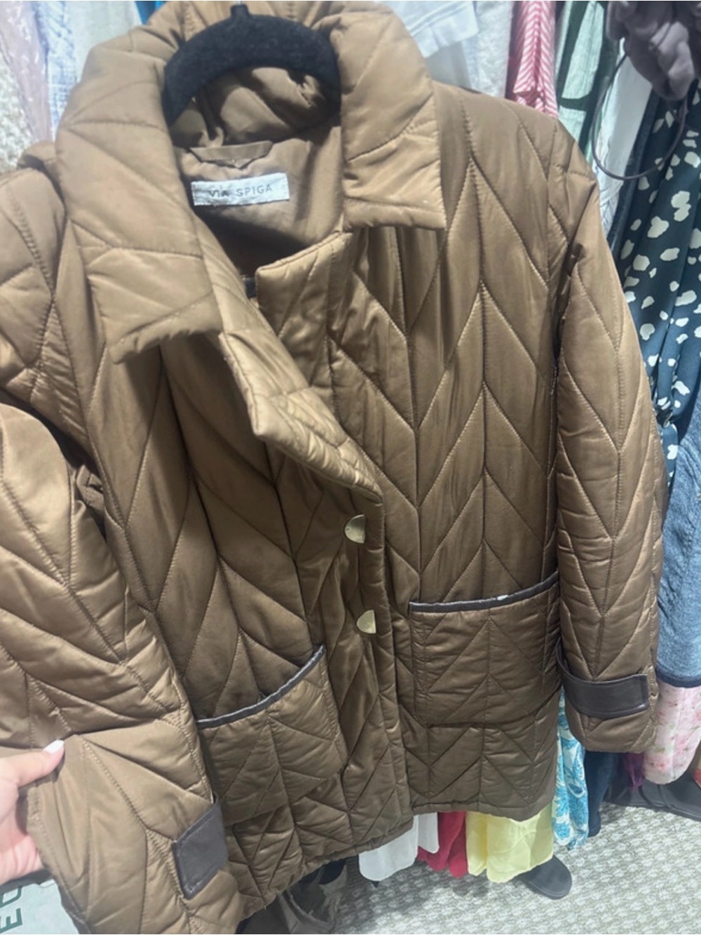 Via Spiga Quilted Tan-Brown Puffer Jacket